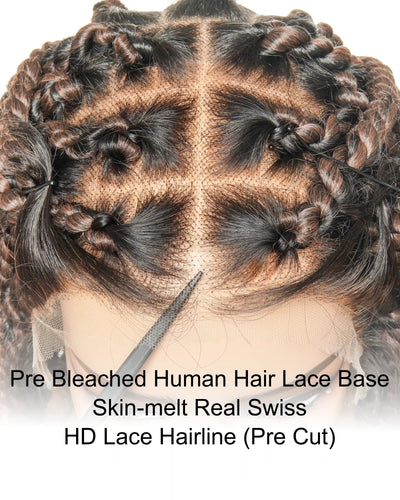 Perruque tressée de 14 pouces, jumbo twist souple pré-décoloré, base en dentelle, HD entièrement en dentelle, cheveux humains