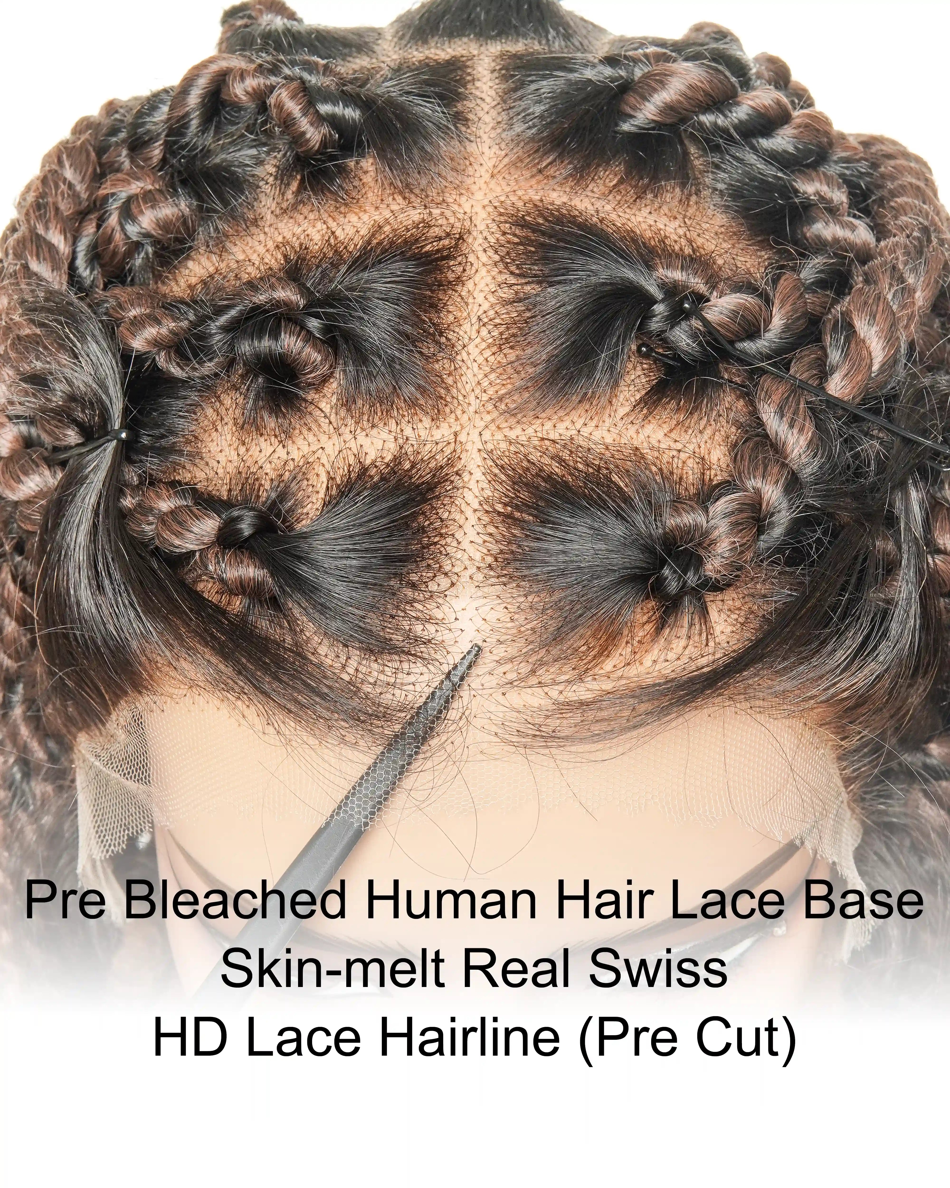 Perruque tressée de 14 pouces, jumbo twist souple pré-décoloré, base en dentelle, HD entièrement en dentelle, cheveux humains