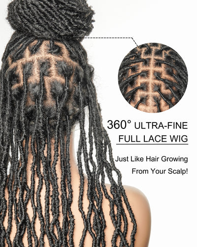 Perruque Lace HD Faux Locs 24" en Cheveux Humains Pré-décolorés, Niveau Salon, Full Lace, 80 Mèches