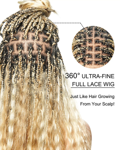 Cheveux humains Super Boho Couleur #27/613 Cheveux humains pré-décolorés Perruque tressée de type Boho sans nœuds avec dentelle, très dense, 100 mèches