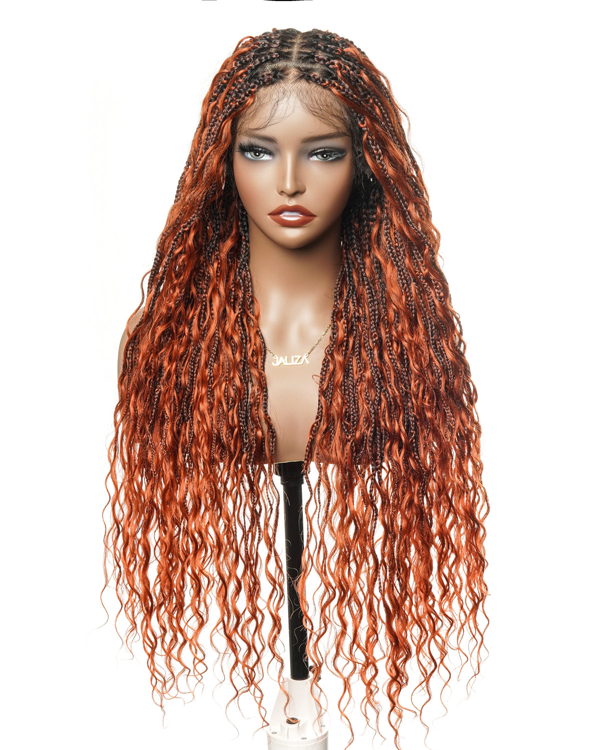 Perruque tressée boîte bohème 100 mèches avec base en dentelle complète suisse HD pré-blanchie, boucles bohèmes ondulées, couleur gingembre, cheveux humains