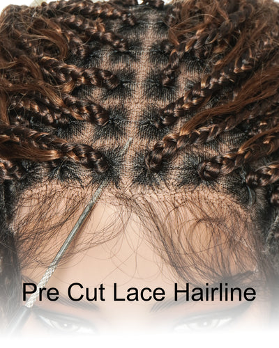 Coco - Perruque tressée en cheveux humains sans colle, pré-coupée HD, dentelle élastique complète, raie libre, prête à l'emploi (dentelle non nouée à la main)