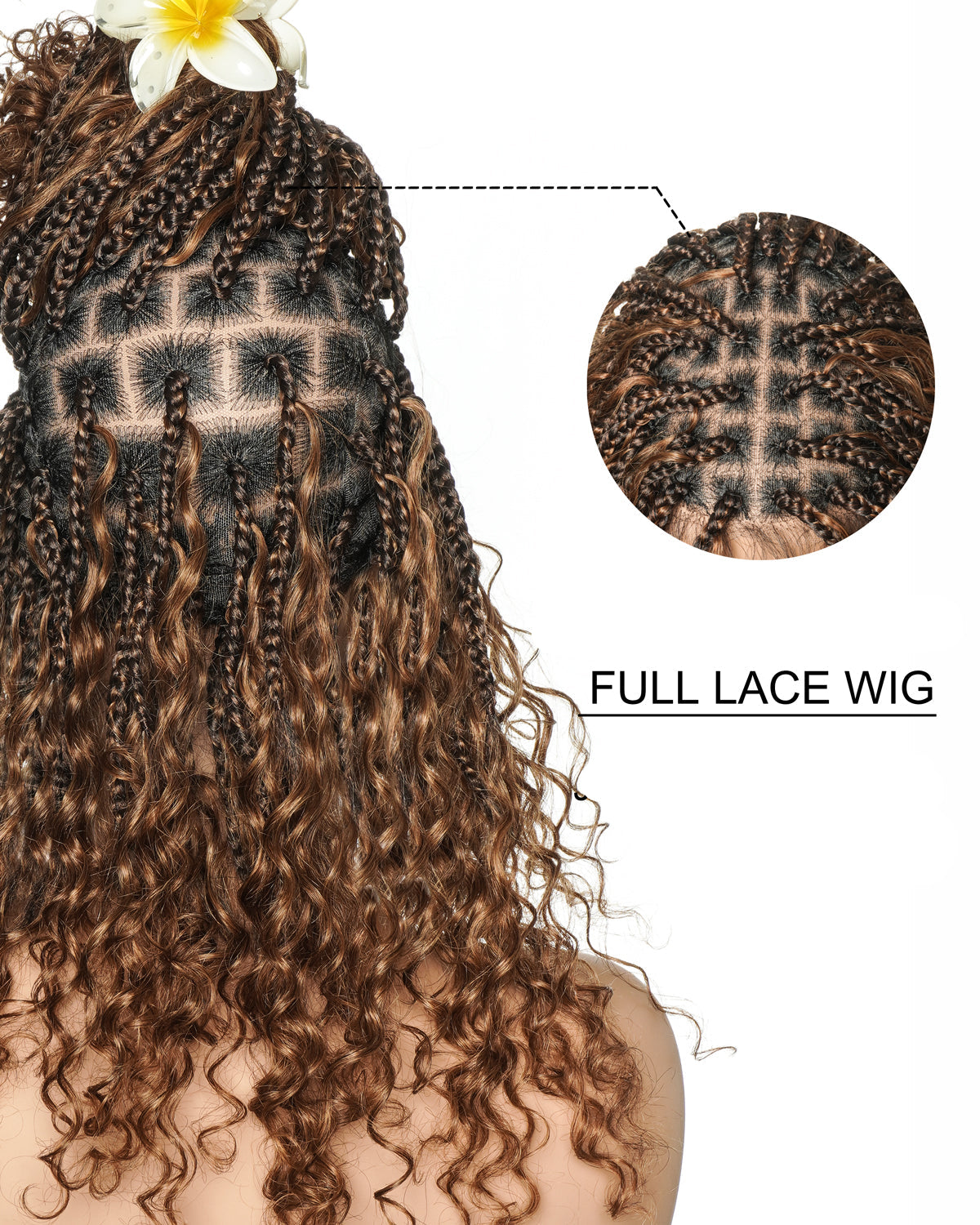Coco - Perruque tressée en cheveux humains sans colle, pré-coupée HD, dentelle élastique complète, raie libre, prête à l'emploi (dentelle non nouée à la main)