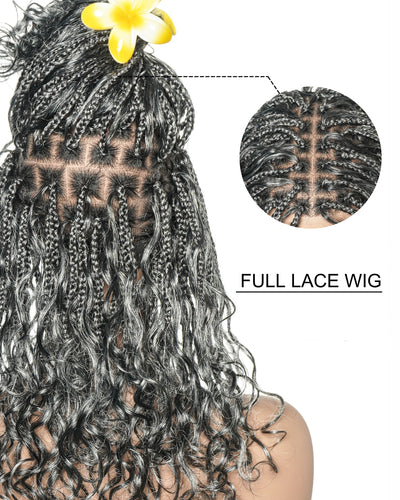 Perruque tressée en cheveux naturels, sans colle, 16 pouces, HD pré-coupée, entièrement en dentelle élastique, légère, prête à l'emploi, tresses bohèmes en boîte.