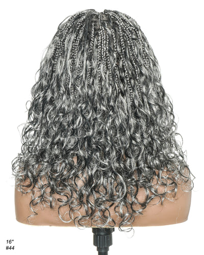 Coco - Perruque tressée de type "boho box braid" sans colle, poivre et sel