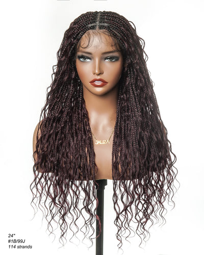 Coco - Perruque tressée en cheveux humains sans colle, pré-coupée HD, dentelle élastique complète, raie libre, prête à l'emploi (dentelle non nouée à la main)