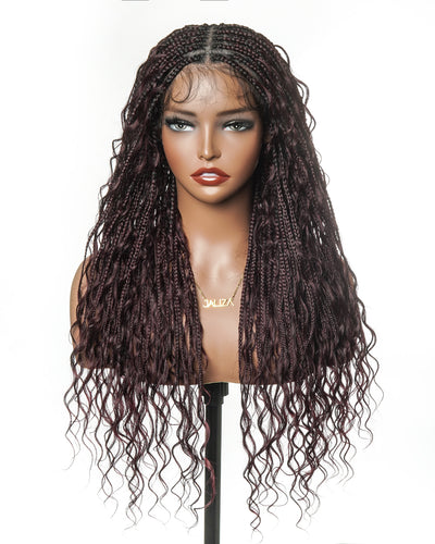Coco - Perruque tressée en cheveux humains sans colle, pré-coupée HD, dentelle élastique complète, raie libre, prête à l'emploi (dentelle non nouée à la main)