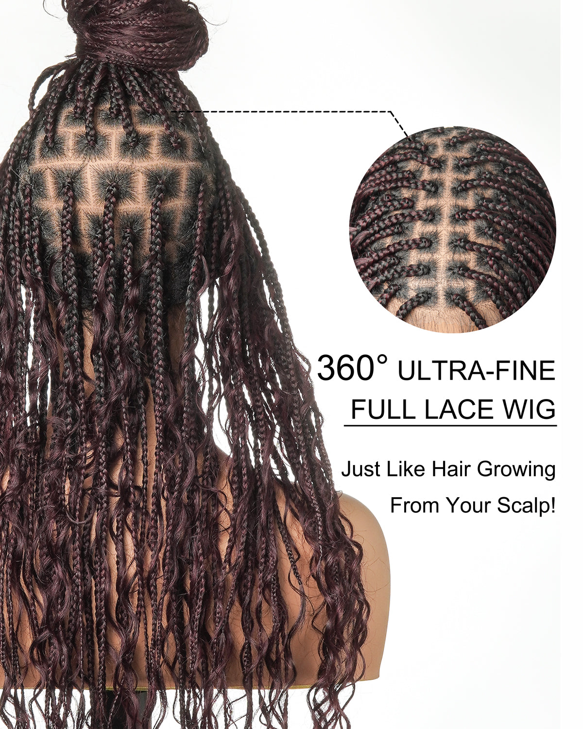 Coco - Perruque tressée en cheveux humains sans colle, pré-coupée HD, dentelle élastique complète, raie libre, prête à l'emploi (dentelle non nouée à la main)