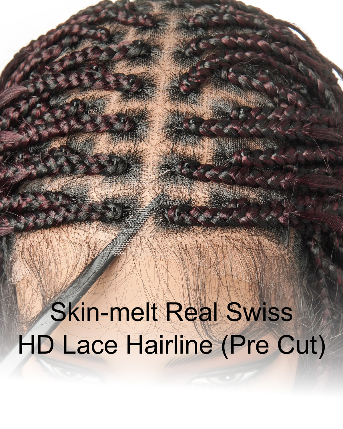 Coco - Perruque tressée en cheveux humains sans colle, pré-coupée HD, dentelle élastique complète, raie libre, prête à l'emploi (dentelle non nouée à la main)