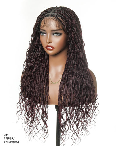 Coco - Perruque tressée en cheveux humains sans colle, pré-coupée HD, dentelle élastique complète, raie libre, prête à l'emploi (dentelle non nouée à la main)