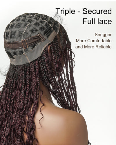 Coco - Perruque tressée en cheveux humains sans colle, pré-coupée HD, dentelle élastique complète, raie libre, prête à l'emploi (dentelle non nouée à la main)