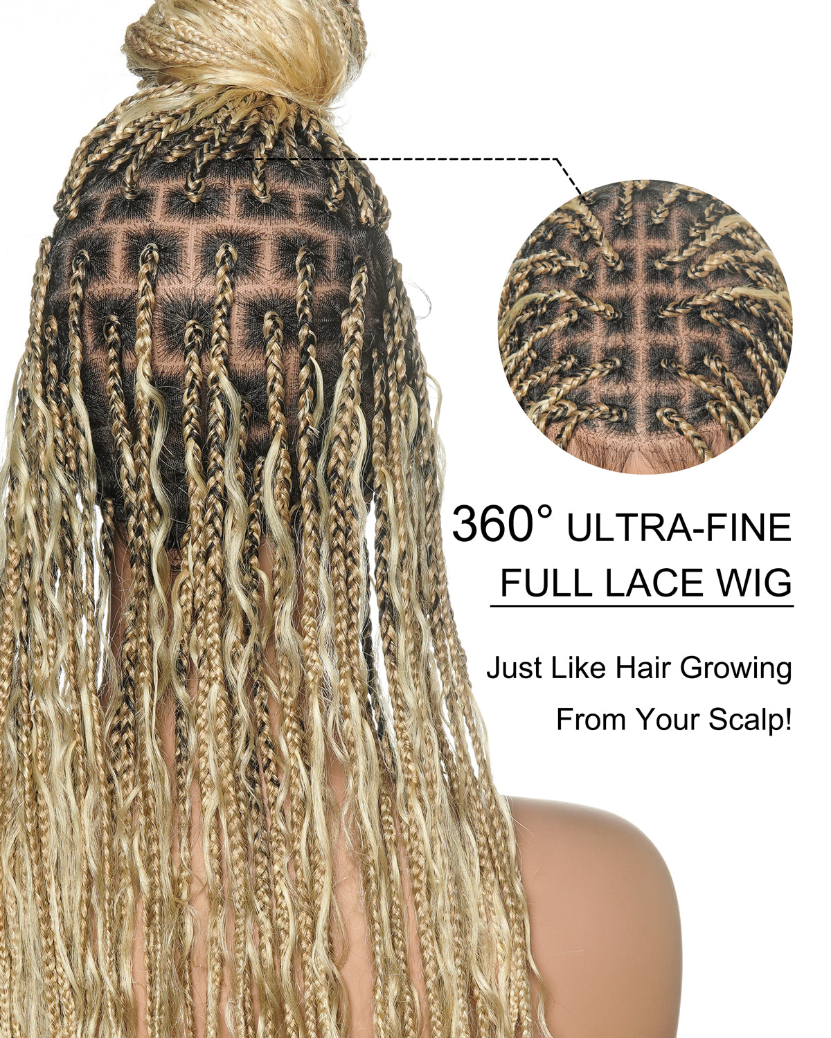 Coco - Perruque tressée en cheveux humains sans colle, pré-coupée HD, dentelle élastique complète, raie libre, prête à l'emploi (dentelle non nouée à la main)