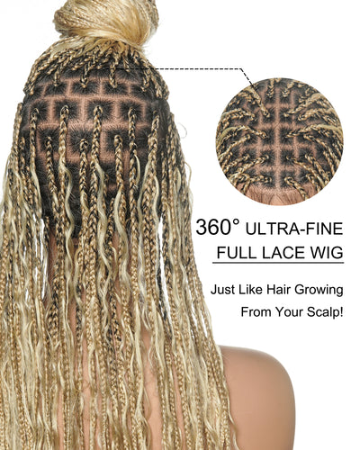 Coco - Perruque tressée en cheveux humains sans colle, pré-coupée HD, dentelle élastique complète, raie libre, prête à l'emploi (dentelle non nouée à la main)