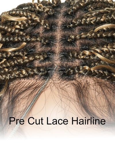 Perruque tressée en cheveux naturels, sans colle, 16 pouces, HD pré-coupée, entièrement en dentelle élastique, légère, prête à l'emploi, tresses bohèmes en boîte.