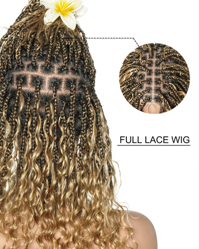Coco - Perruque tressée en cheveux humains sans colle, pré-coupée HD, dentelle élastique complète, raie libre, prête à l'emploi (dentelle non nouée à la main)