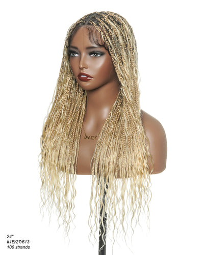 Coco - Perruque tressée en cheveux humains sans colle, pré-coupée HD, dentelle élastique complète, raie libre, prête à l'emploi (dentelle non nouée à la main)