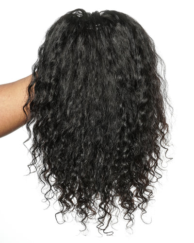 Demi-perruque tressée avec boucles Boho en cheveux humains