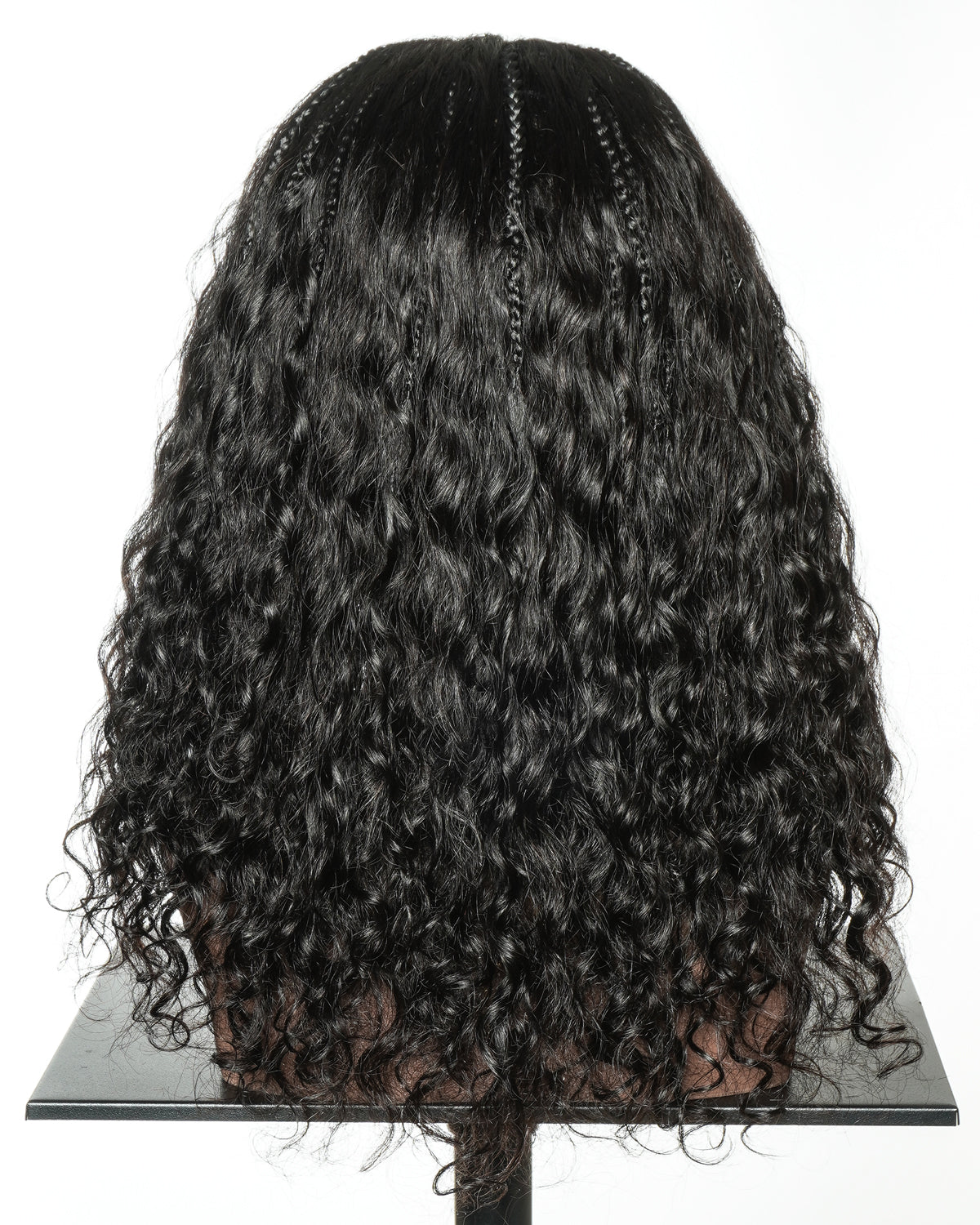 Demi-perruque tressée avec boucles Boho en cheveux humains