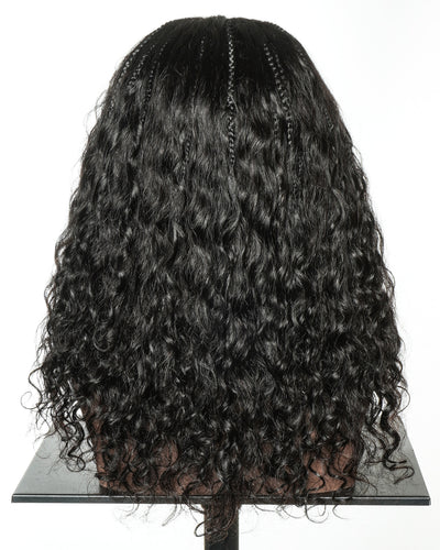 Demi-perruque tressée avec boucles Boho en cheveux humains