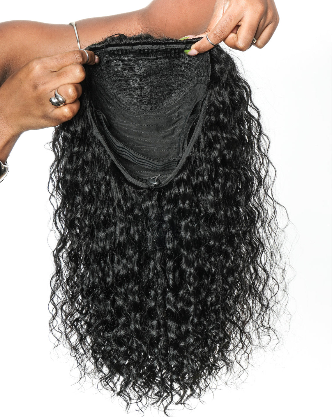 Perruque semi-complète tout-en-un 100 % cheveux humains 180 % de densité boucles profondes