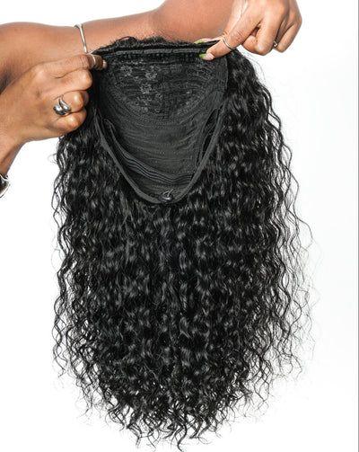 Perruque semi-complète tout-en-un 100 % cheveux humains 180 % de densité boucles profondes