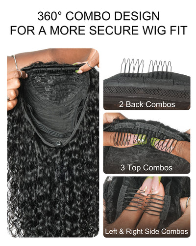Perruque semi-complète tout-en-un 100 % cheveux humains 180 % de densité boucles profondes