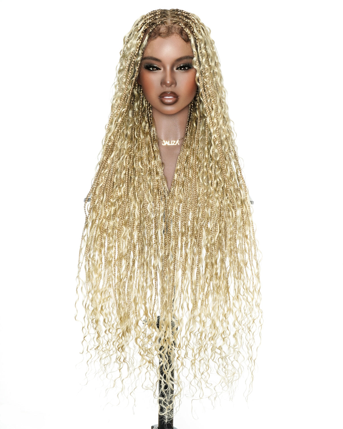 Perruque tressée de style Boho avec tresses (avec mèches bouclées Boho en cheveux naturels et cordon de serrage) en dentelle complète suisse HD, décolorée 27/613, haute densité et sans colle
