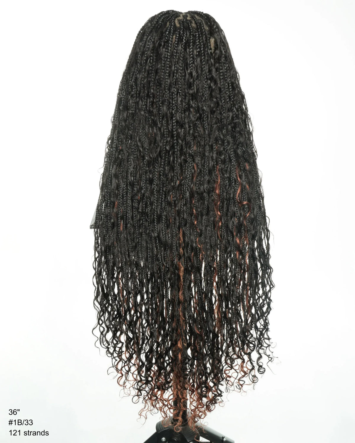 36" Human Hair Boho Box Braided Wig - #33 inside Color back view