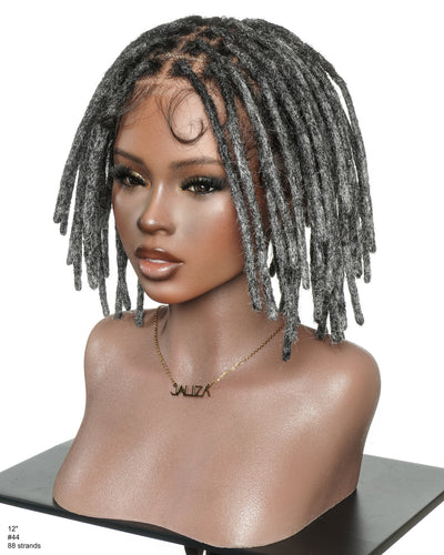 Perruque en dentelle complète Swiss HD pré-blanchie, 100 % cheveux naturels, dreadlocks de 12" qualité salon (une seule tresse mesure 6.5"-8.2")