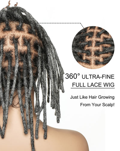 Perruque en dentelle complète Swiss HD pré-blanchie, 100 % cheveux naturels, dreadlocks de 12" qualité salon (une seule tresse mesure 6.5"-8.2")