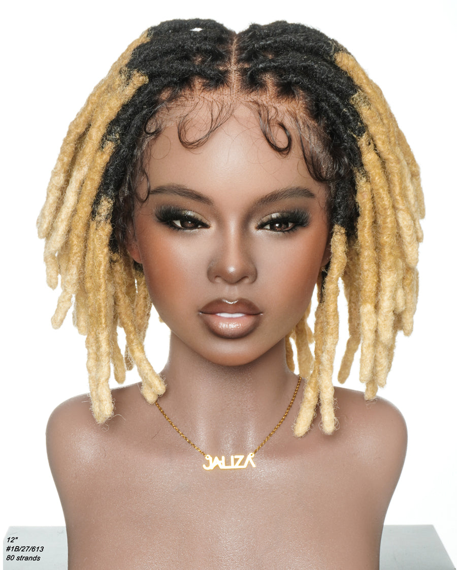 Perruque en dentelle complète Swiss HD pré-blanchie, 100 % cheveux naturels, dreadlocks de 12" qualité salon (une seule tresse mesure 6.5"-8.2")