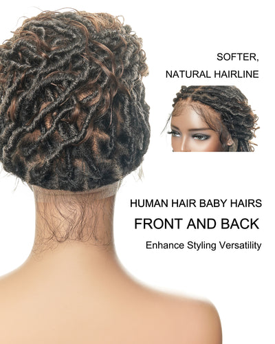 Perruque de Locs Boho sans nœuds en cheveux humains naturels avec boucles Boho et dentelle suisse HD, qualité salon