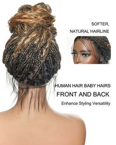 Perruque tressée boîte bohème sans nœuds, 100 % cheveux humains, boucles bohèmes, avec dentelle transparente intégrale et nouée à la main