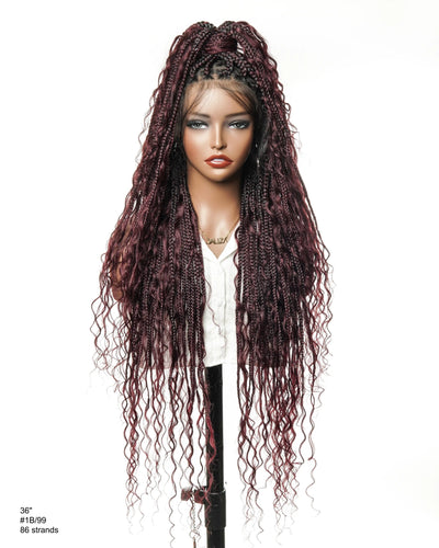 Perruque tressée boîte bohème sans nœuds, 100 % cheveux humains, boucles bohèmes, avec dentelle transparente intégrale et nouée à la main