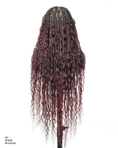 Perruque tressée boîte bohème sans nœuds, 100 % cheveux humains, boucles bohèmes, avec dentelle transparente intégrale et nouée à la main