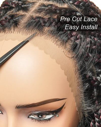 Perruque tressée boîte bohème sans nœuds, 100 % cheveux humains, boucles bohèmes, avec dentelle transparente intégrale et nouée à la main