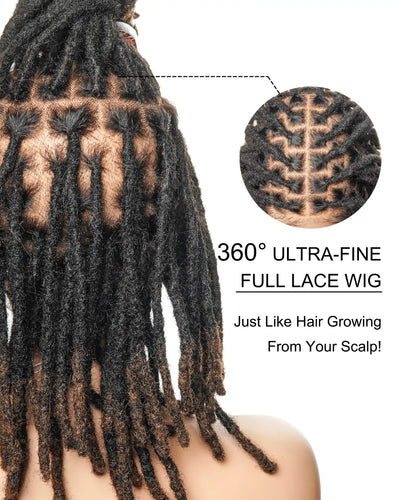 Perruque en dentelle complète Swiss HD pré-blanchie, 100 % cheveux naturels, dreadlocks de 12" qualité salon (une seule tresse mesure 6.5"-8.2")