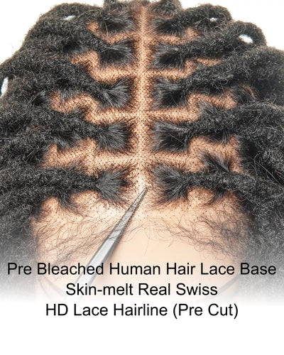 Perruque en dentelle complète Swiss HD pré-blanchie, 100 % cheveux naturels, dreadlocks de 12" qualité salon (une seule tresse mesure 6.5"-8.2")