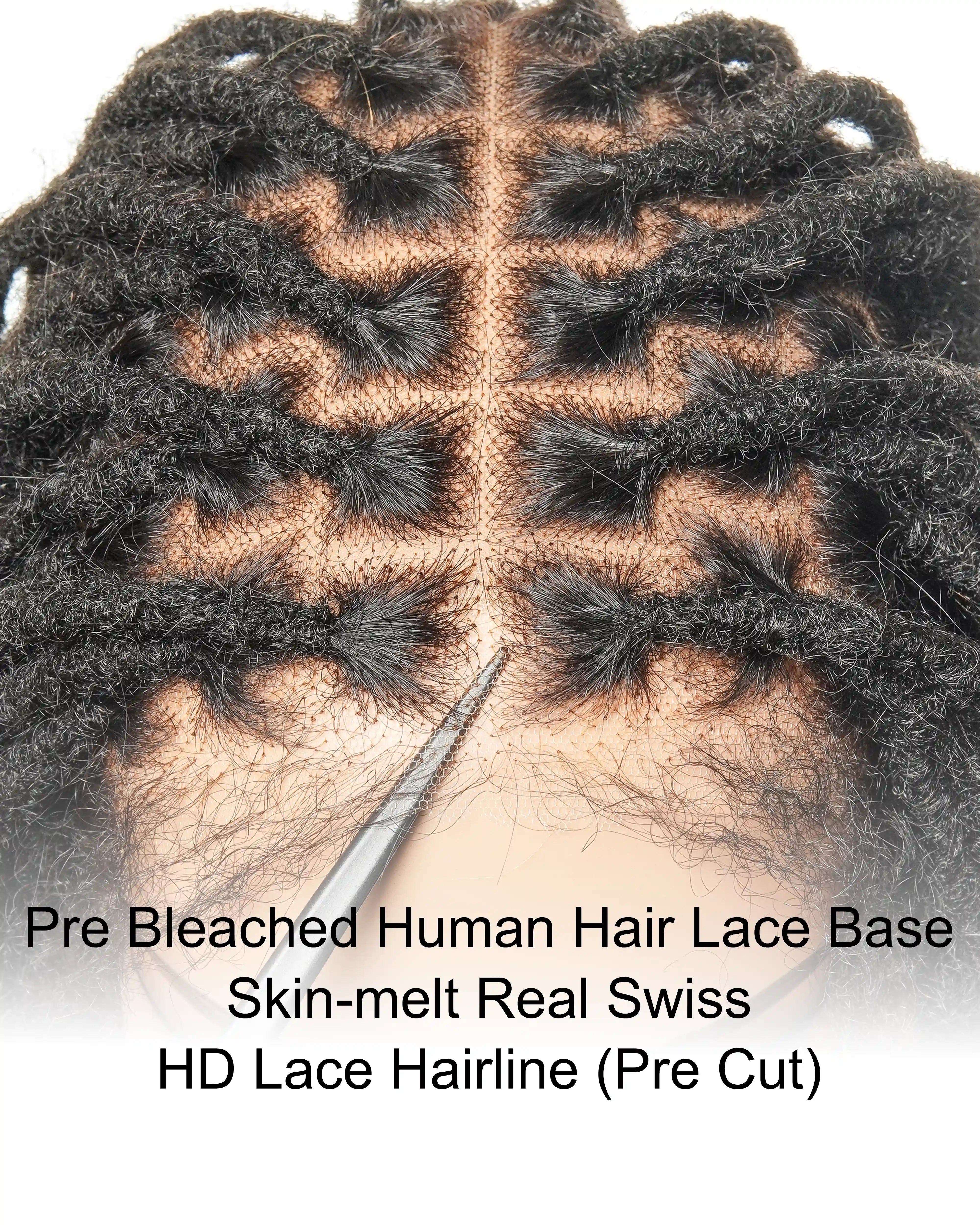 Perruque en dentelle complète Swiss HD pré-blanchie, 100 % cheveux naturels, dreadlocks de 12" qualité salon (une seule tresse mesure 6.5"-8.2")