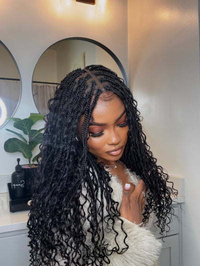 Coco - Perruque tressée en cheveux humains sans colle, pré-coupée HD, dentelle élastique complète, raie libre, prête à l'emploi (dentelle non nouée à la main)