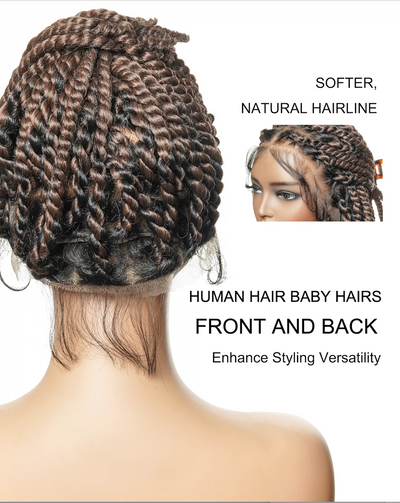 Perruque tressée de 14 pouces, jumbo twist souple pré-décoloré, base en dentelle, HD entièrement en dentelle, cheveux humains