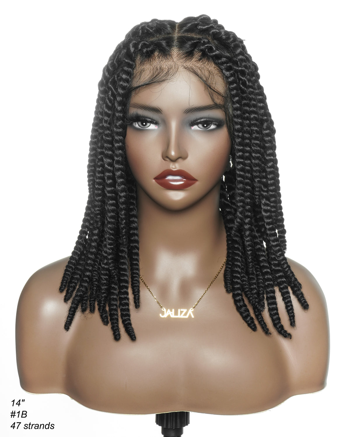 Perruque tressée de 14 pouces, jumbo twist souple pré-décoloré, base en dentelle, HD entièrement en dentelle, cheveux humains