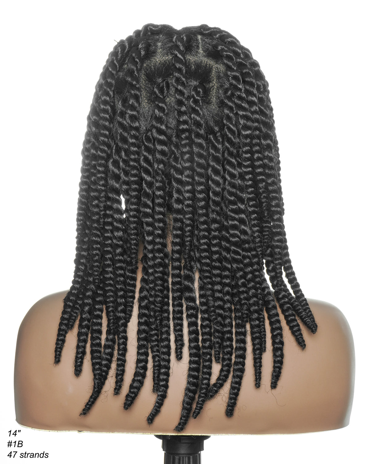 Perruque tressée de 14 pouces, jumbo twist souple pré-décoloré, base en dentelle, HD entièrement en dentelle, cheveux humains