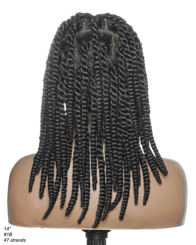 Perruque tressée de 14 pouces, jumbo twist souple pré-décoloré, base en dentelle, HD entièrement en dentelle, cheveux humains