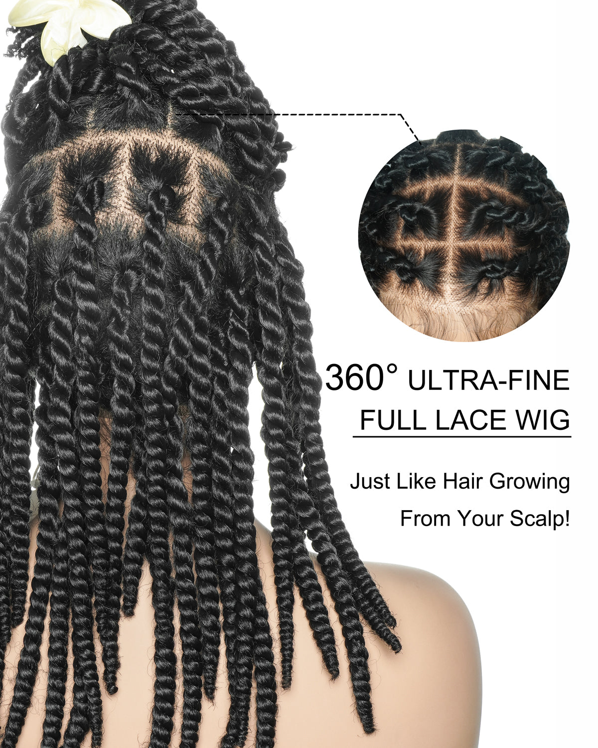Perruque tressée de 14 pouces, jumbo twist souple pré-décoloré, base en dentelle, HD entièrement en dentelle, cheveux humains