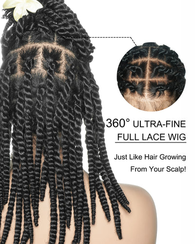Perruque tressée de 14 pouces, jumbo twist souple pré-décoloré, base en dentelle, HD entièrement en dentelle, cheveux humains