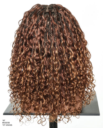 Kiki - Perruque sans colle en cheveux humains bouclés tressés Boho Full Lace Swiss HD de 18 pouces
