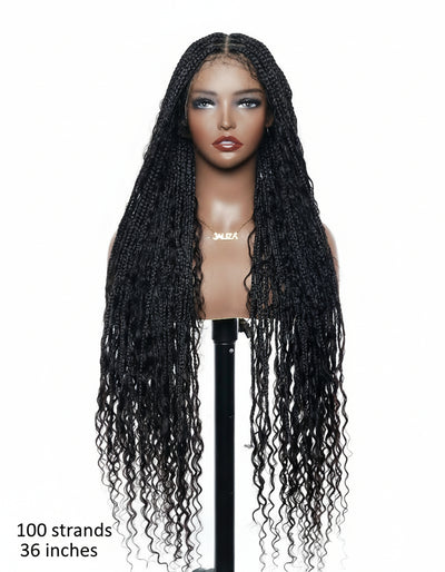 Kiki - Perruque tressée de type "Boho Box Braids" en dentelle suisse HD, pré-décolorée, 36 pouces