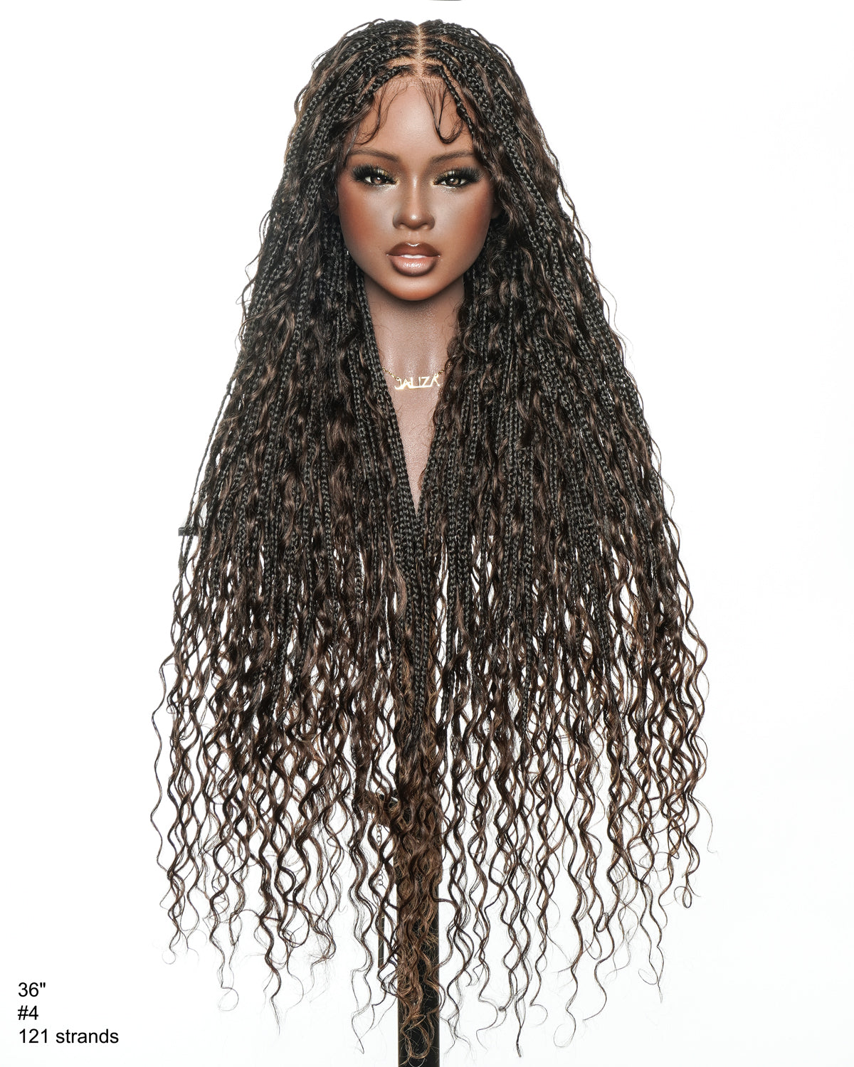 Kiki - Perruque tressée de type "Boho Box Braids" en dentelle suisse HD, pré-décolorée, 36 pouces