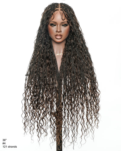 Kiki - Perruque tressée de type "Boho Box Braids" en dentelle suisse HD, pré-décolorée, 36 pouces